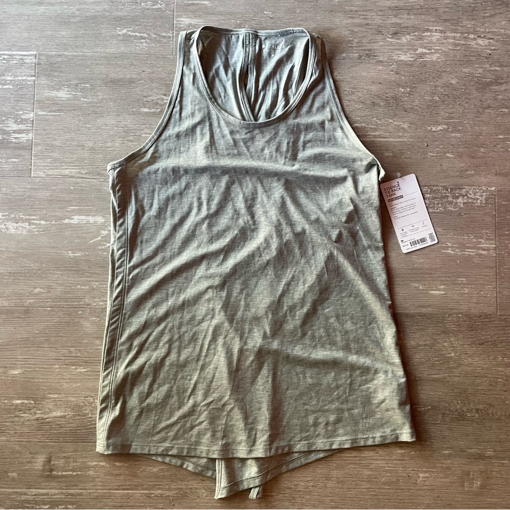 Sold Medium NWT Athleta Essence Tie Back Tank Top in heathered green grey - Picture 3 of 3